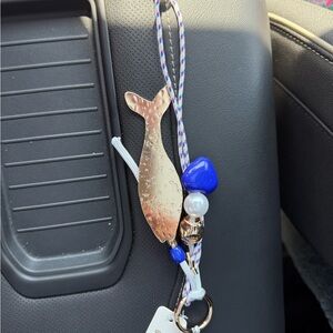Gold Fish Keychain with Blue Accents